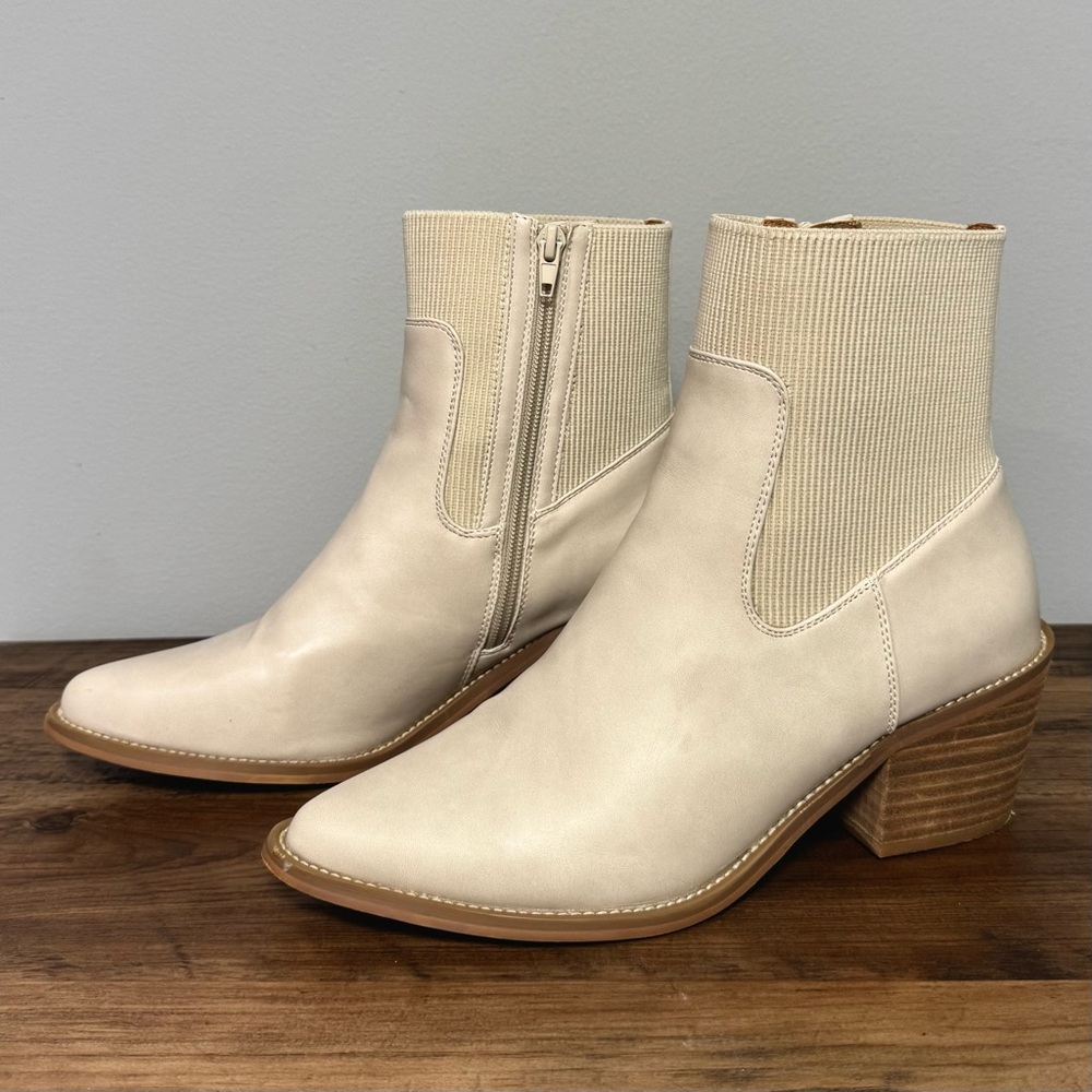 Cream Ankle Boots with Wooden Heel
